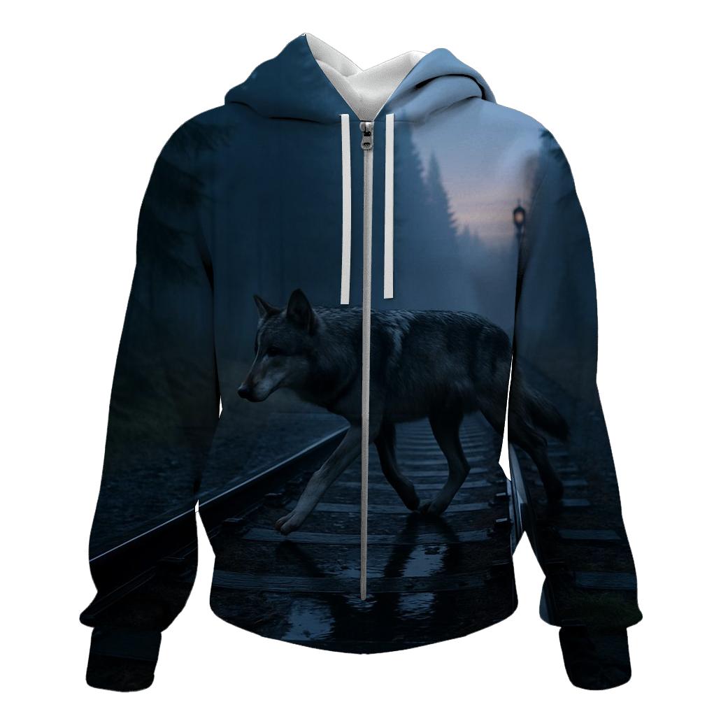 Timber Wolf Crossing Railway At Dawn hoodie trends