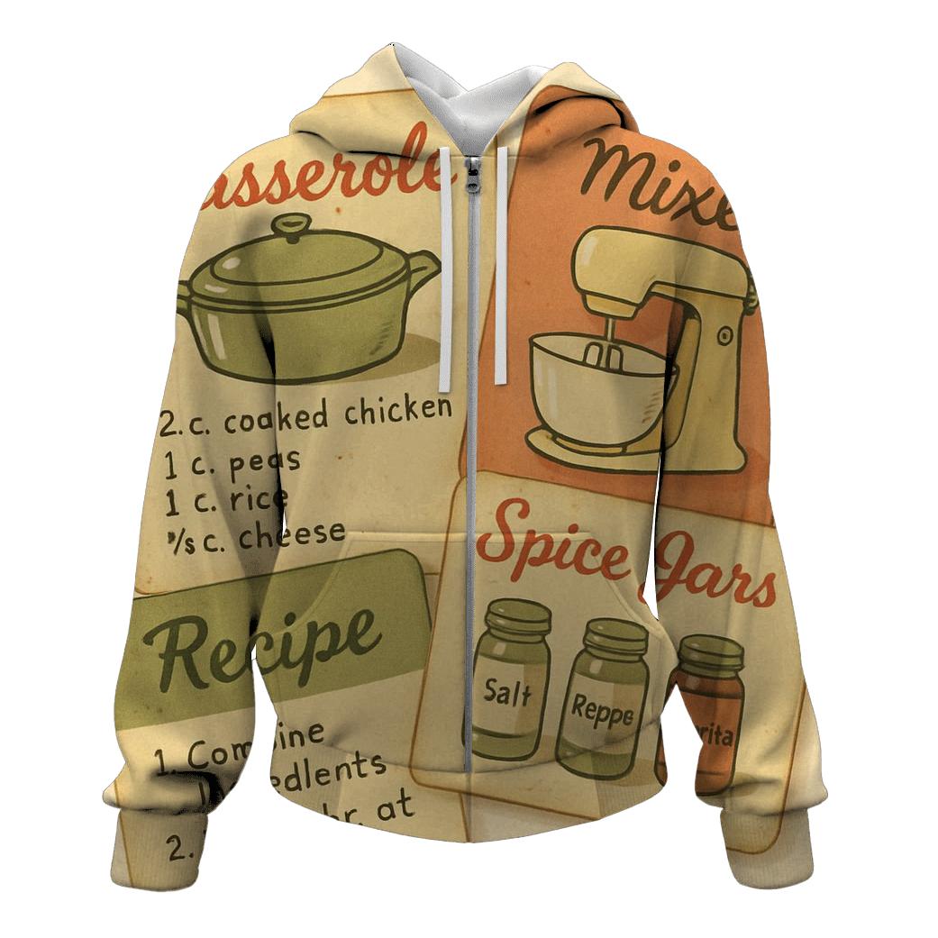 Midcentury Kitchen Recipe Card Set zip-up hoodies