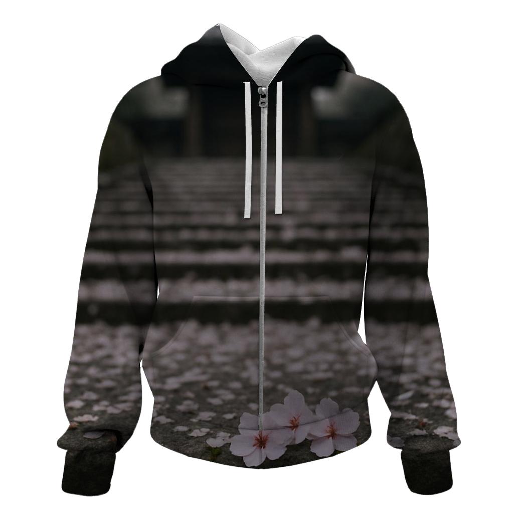 Cherry Blossom Petals On Quiet Temple Steps heavyweight hoodies
