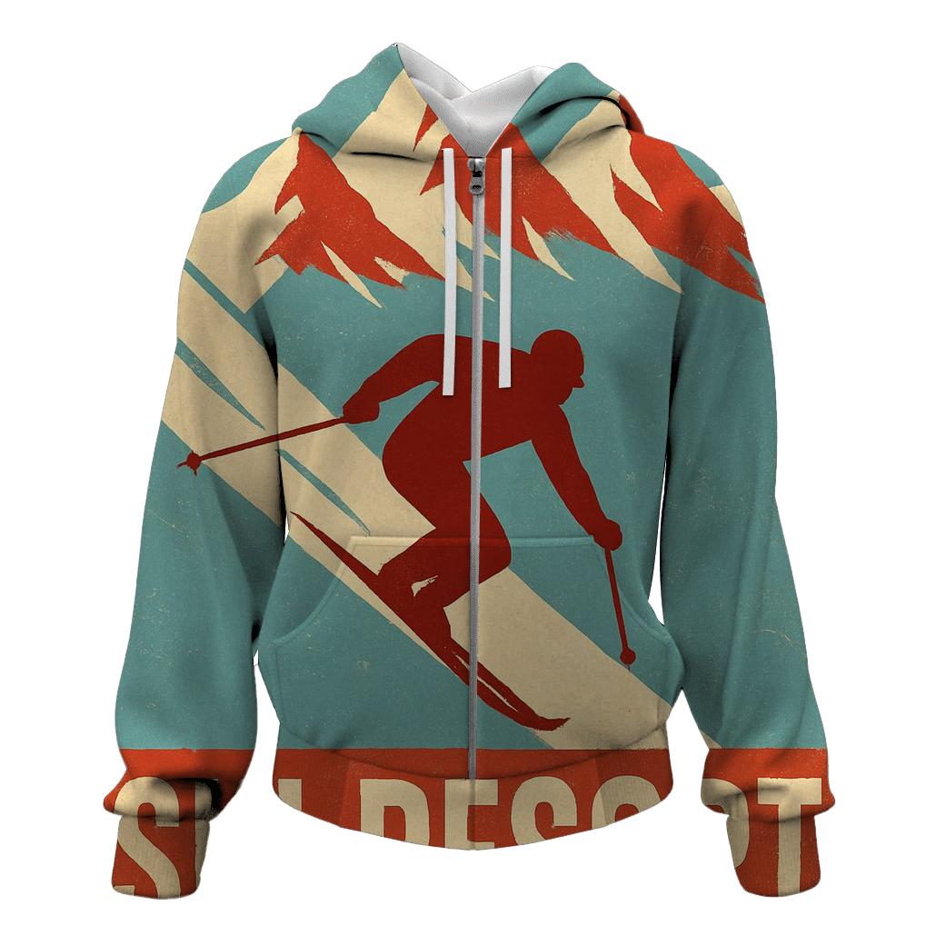 Retro Alpine Ski Resort Poster printed hoodies