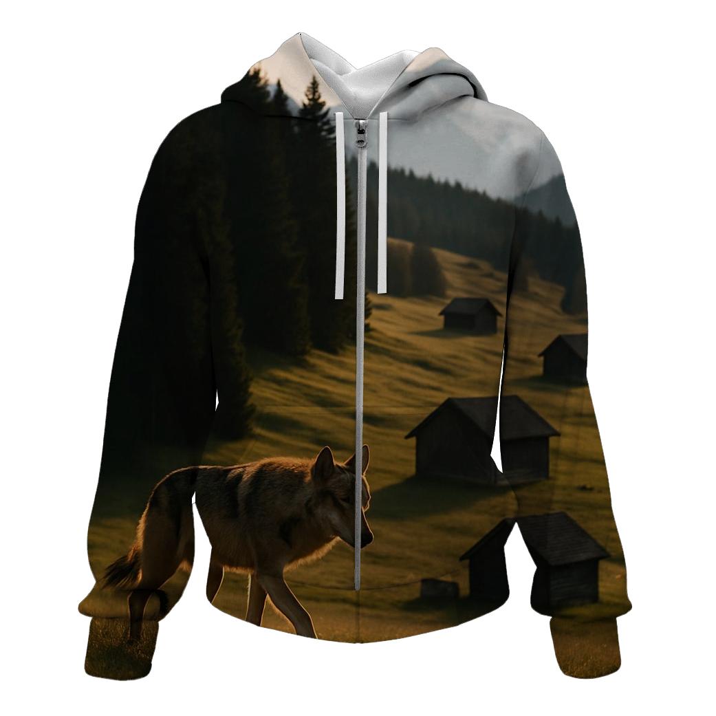 Eurasian Wolf On Traditional Pasture Edge premium hoodies
