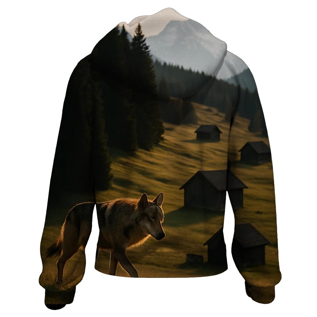 Eurasian Wolf On Traditional Pasture Edge premium hoodies