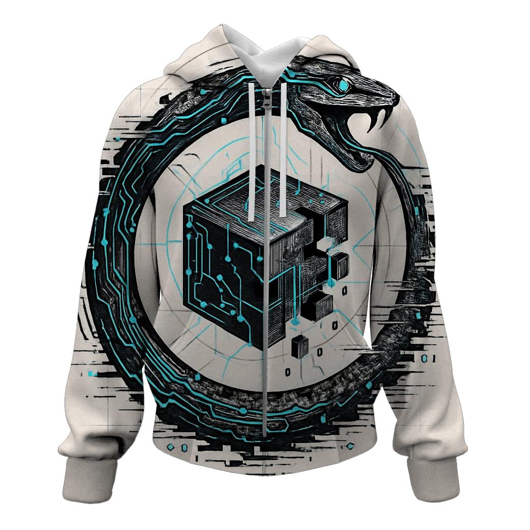 Digital Glitch Ouroboros premium hoodies