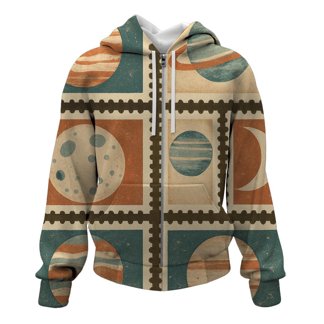 Planetary Collage Postage Stamps embroidered hoodies
