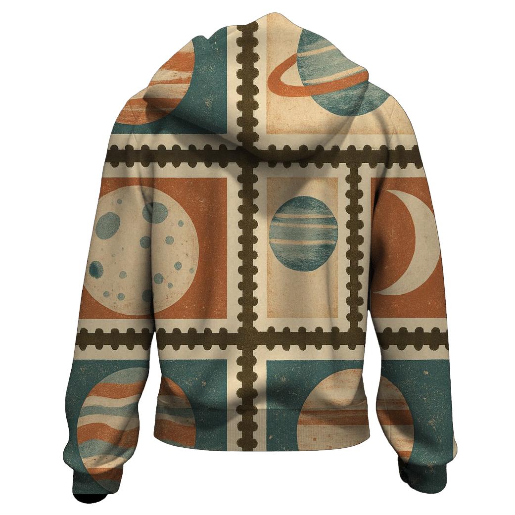 Planetary Collage Postage Stamps embroidered hoodies