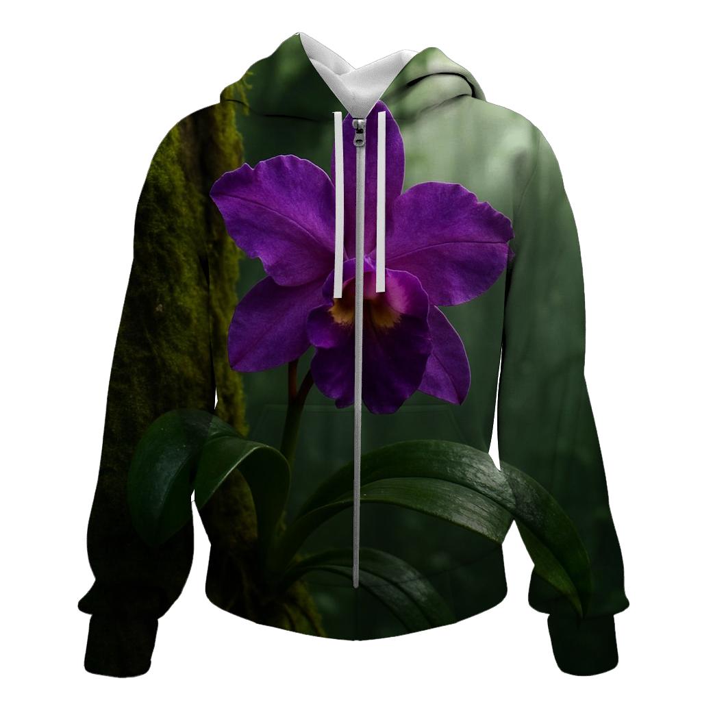 Wild Orchid Clinging To Misty Rainforest Trunk hoodies fashion