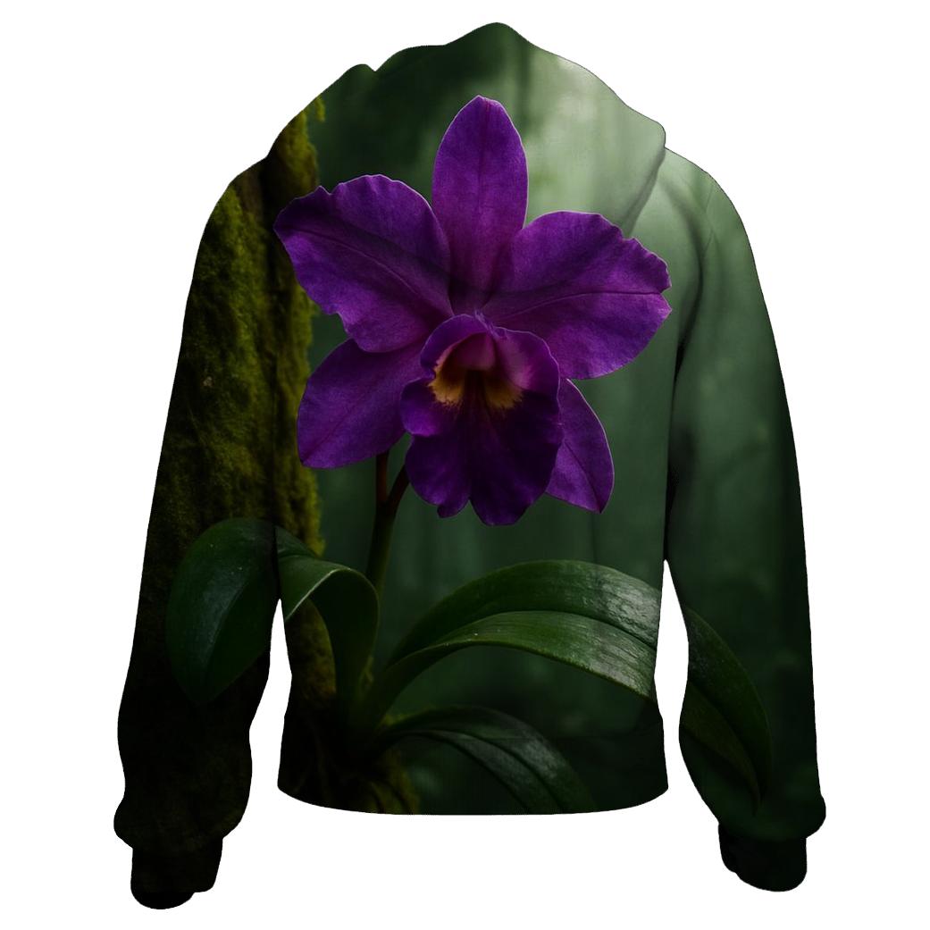 Wild Orchid Clinging To Misty Rainforest Trunk hoodies fashion