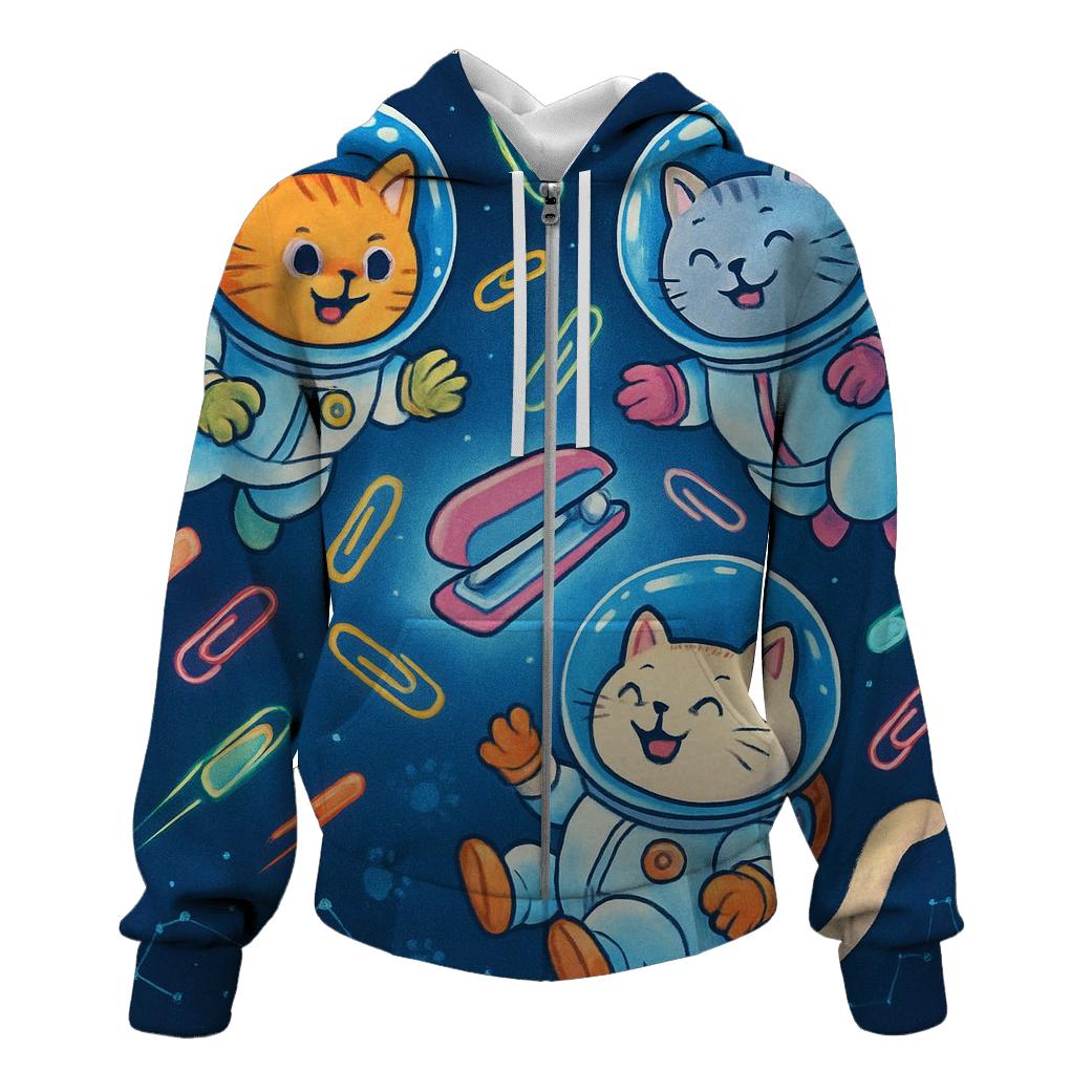 Cat Astronauts In Paperclip Orbit pullover hoodies