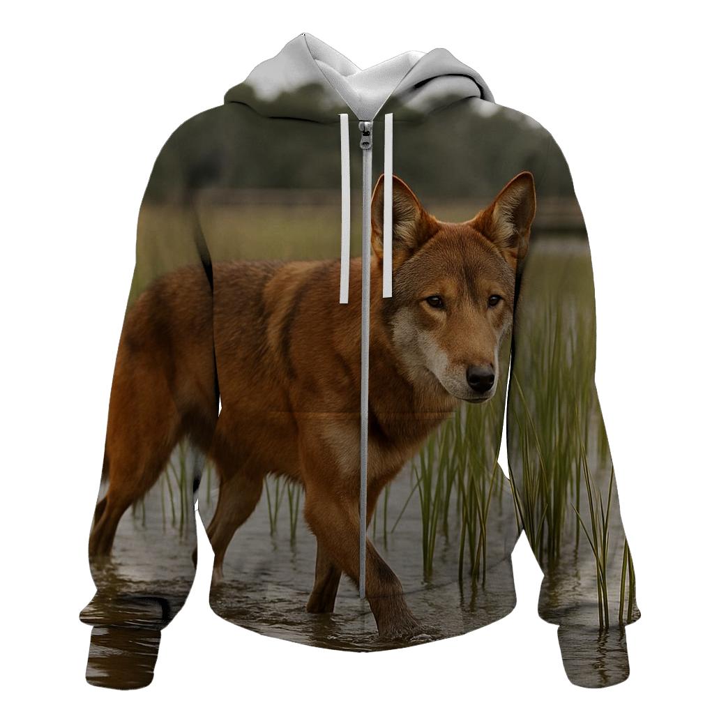 Red Wolf In Coastal Wetland Marsh zip-up hoodies
