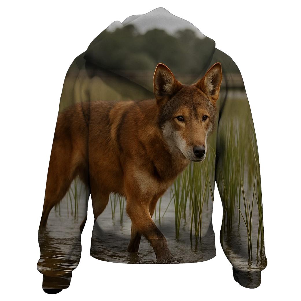 Red Wolf In Coastal Wetland Marsh zip-up hoodies