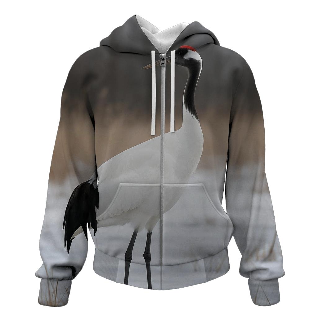 Red Crowned Crane On Winter Marsh graphic hoodies