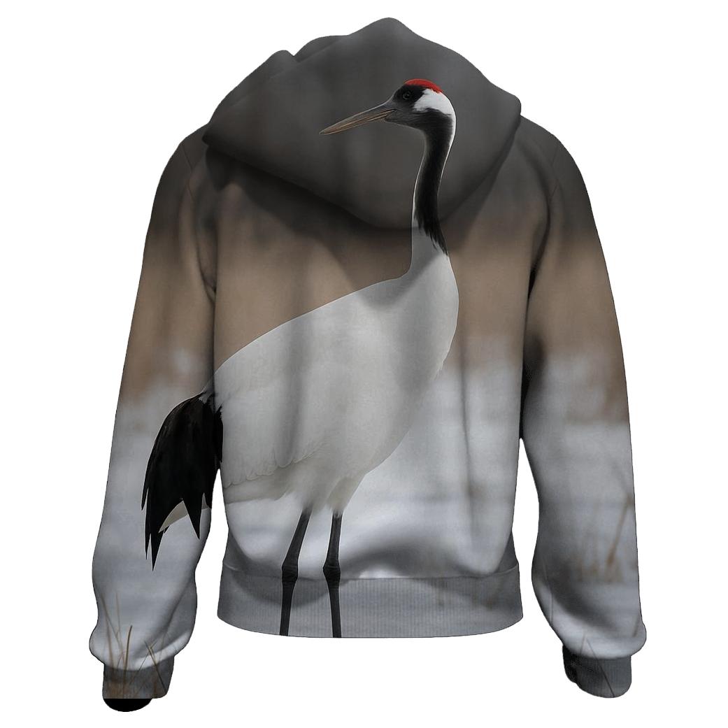 Red Crowned Crane On Winter Marsh graphic hoodies