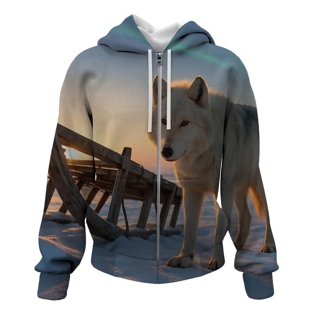 Tundra Wolf Beside Indigenous Caribou Sled pullover hoodies