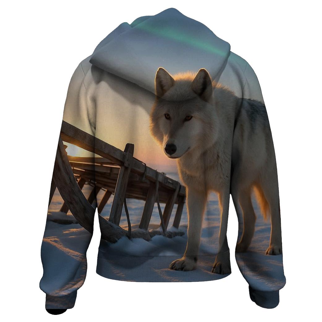 Tundra Wolf Beside Indigenous Caribou Sled pullover hoodies