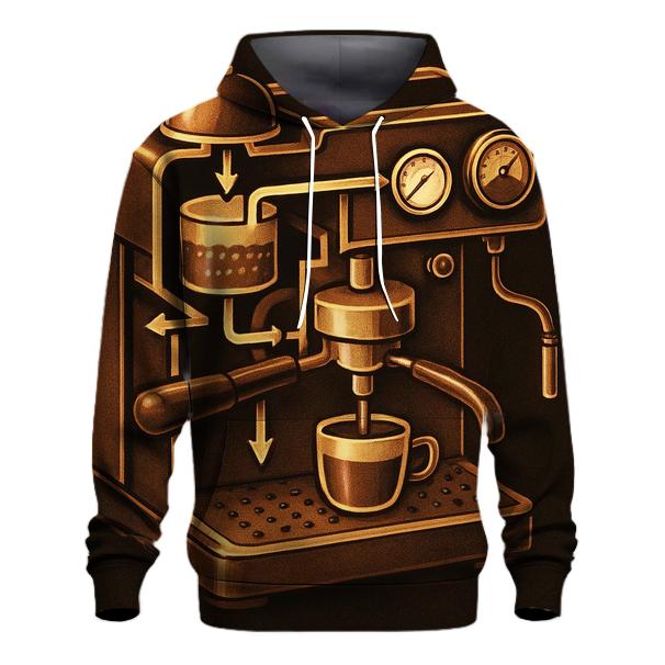 Golden Espresso Machine Anatomy embroidered hoodies