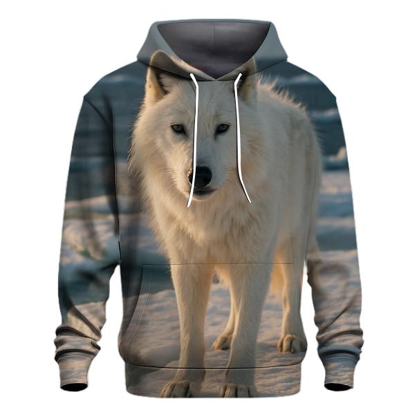 Arctic Wolf Against Melting Sea Ice graphic hoodies