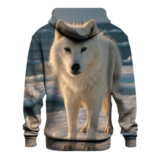 Arctic Wolf Against Melting Sea Ice graphic hoodies