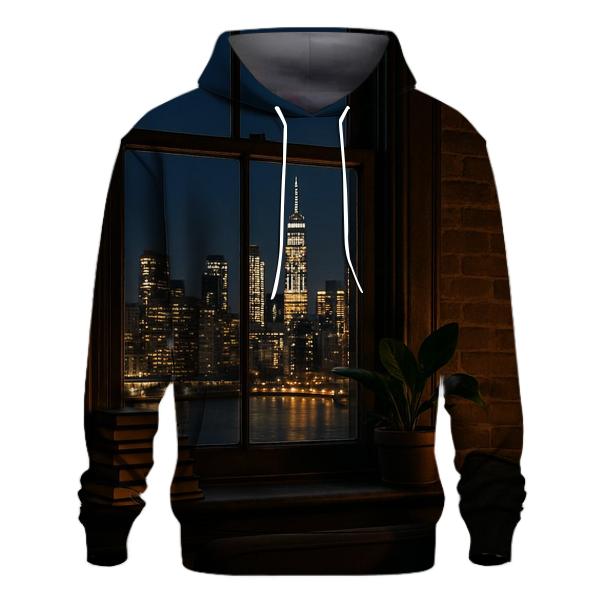 Brooklyn Brownstone Window Framing Skyline graphic hoodies