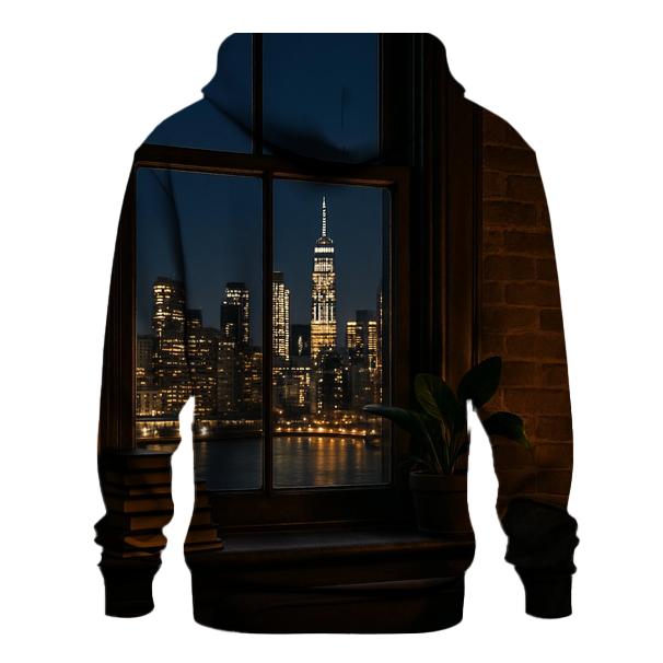Brooklyn Brownstone Window Framing Skyline graphic hoodies