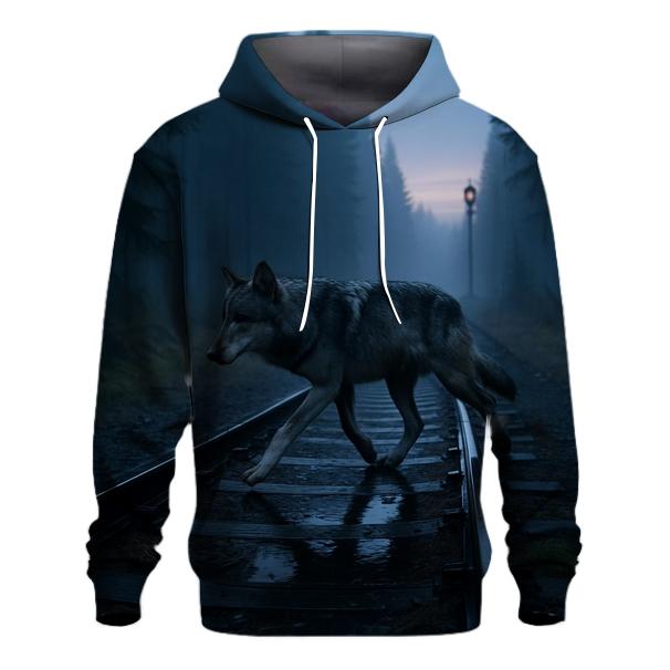 Timber Wolf Crossing Railway At Dawn graphic hoodies