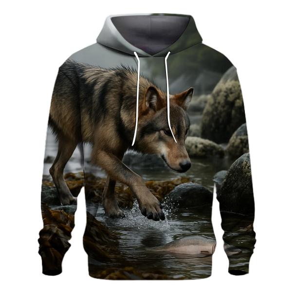 Coastal Wolf Fishing At Low Tide zip-up hoodies