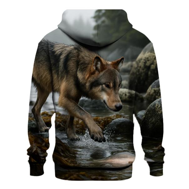 Coastal Wolf Fishing At Low Tide zip-up hoodies
