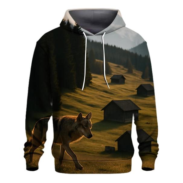 Eurasian Wolf On Traditional Pasture Edge heavyweight hoodies
