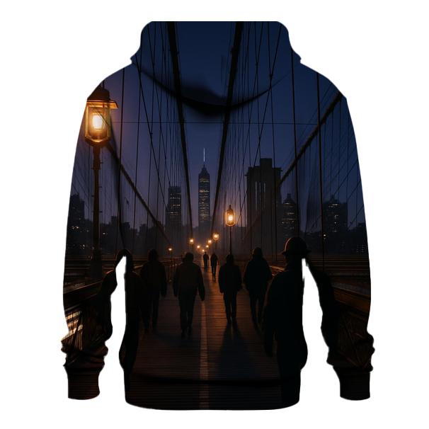 Brooklyn Bridge Pre Dawn Workers Commute embroidered hoodies