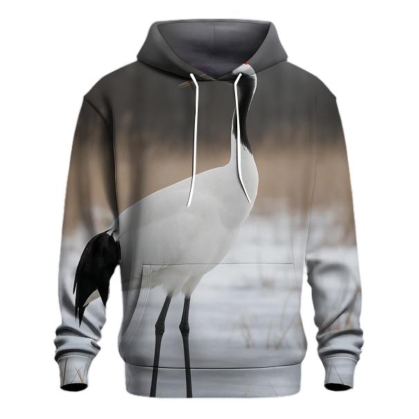 Red Crowned Crane On Winter Marsh hoodies fashion
