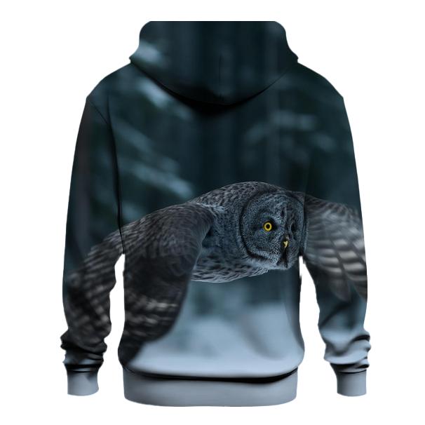 Great Gray Owl Over Boreal Clearing designer hoodies