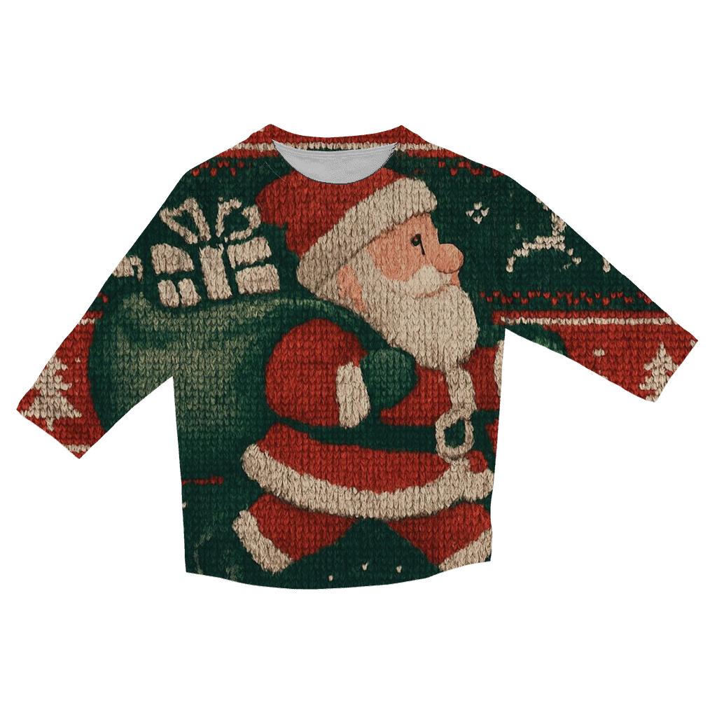 Retro Knit Pattern Santa Parade fashion 3/4 sleeve shirts