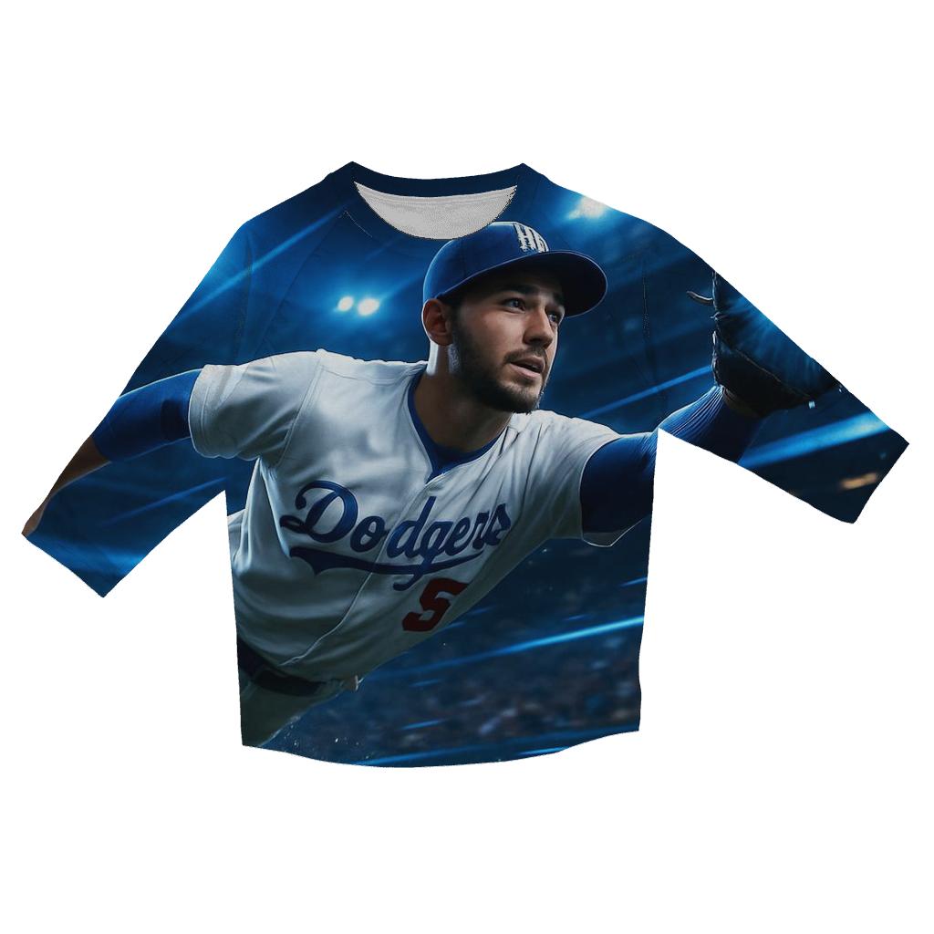 Electric Blue Outfield Dive printed three quarter sleeve shirts
