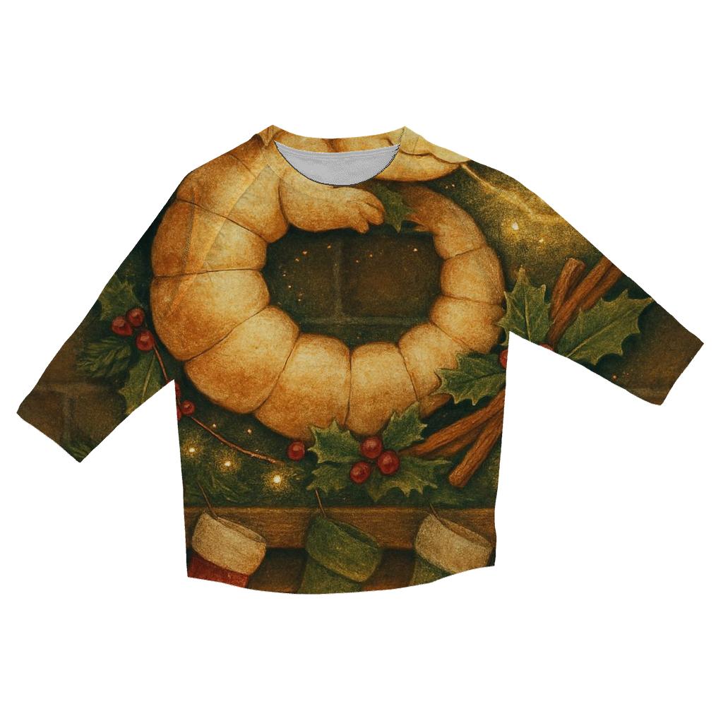 Fireplace Marshmallow Dragon Wreath printed three quarter sleeve shirts