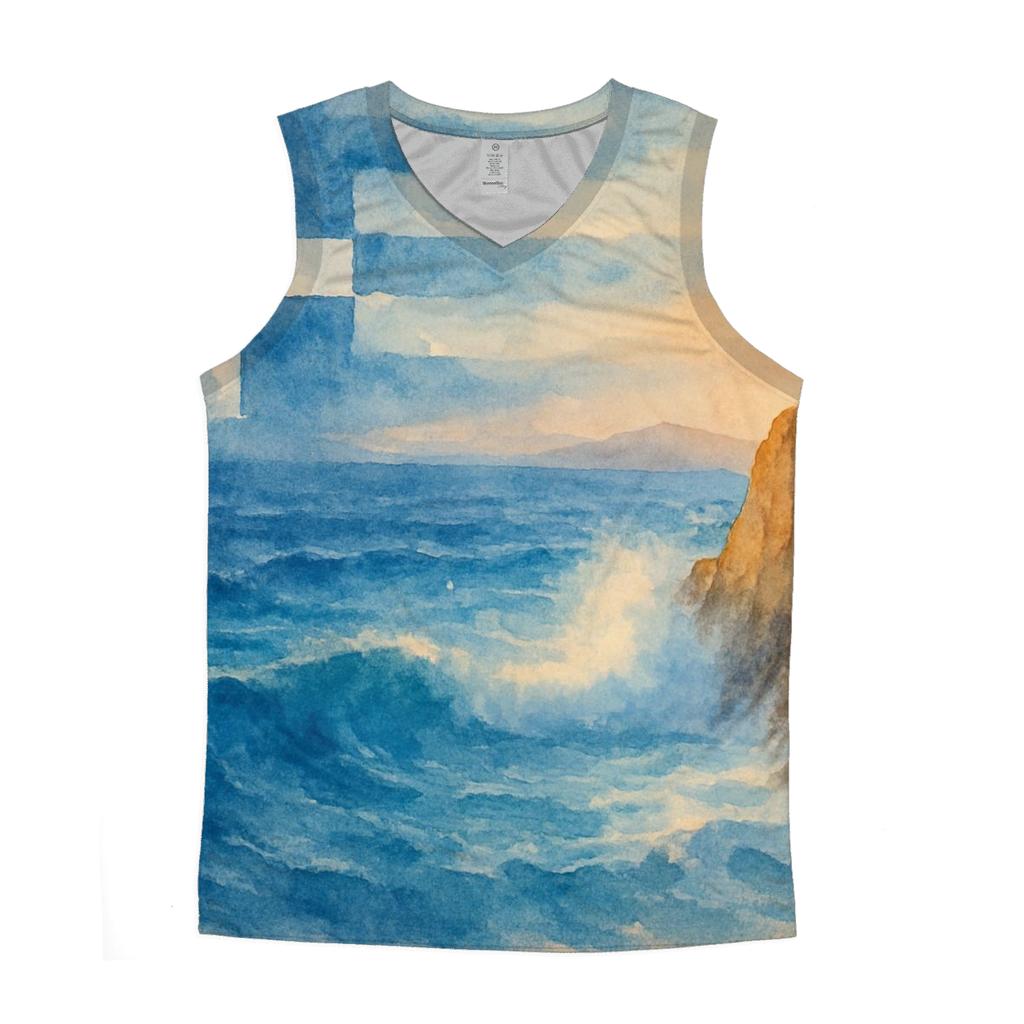 Greek_Aegean_Cliffwave_Flag sports performance tank tops