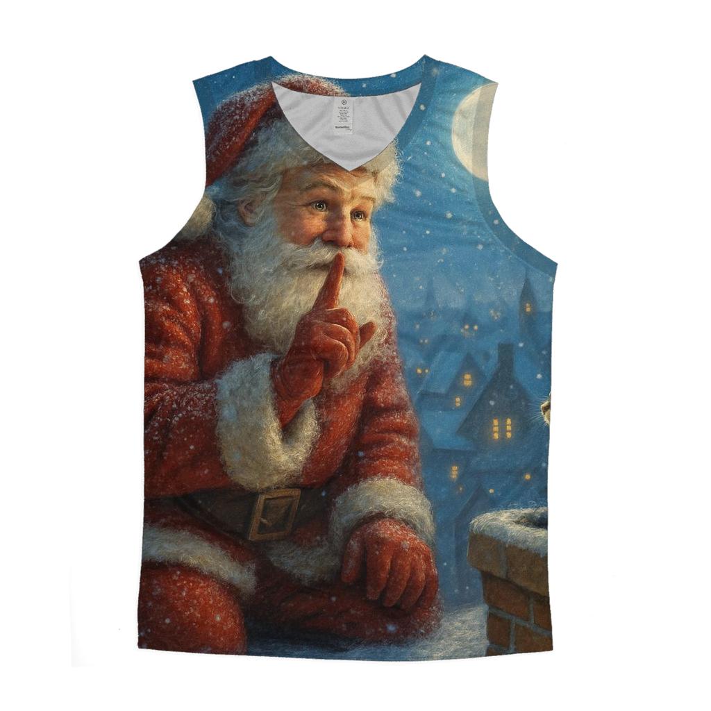 Moonlit Rooftop Silent Santa graphic print tank tops