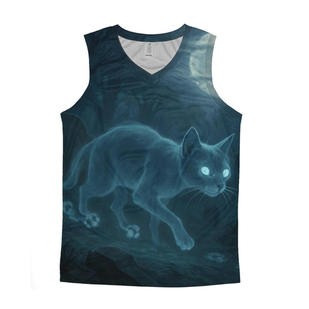 Midnight Graveyard Phantom Cat graphic print tank tops
