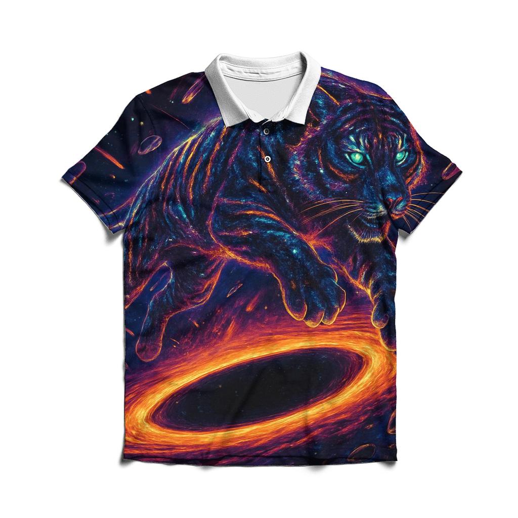 Astral Tiger On The Event Horizon casual sports polo shirts