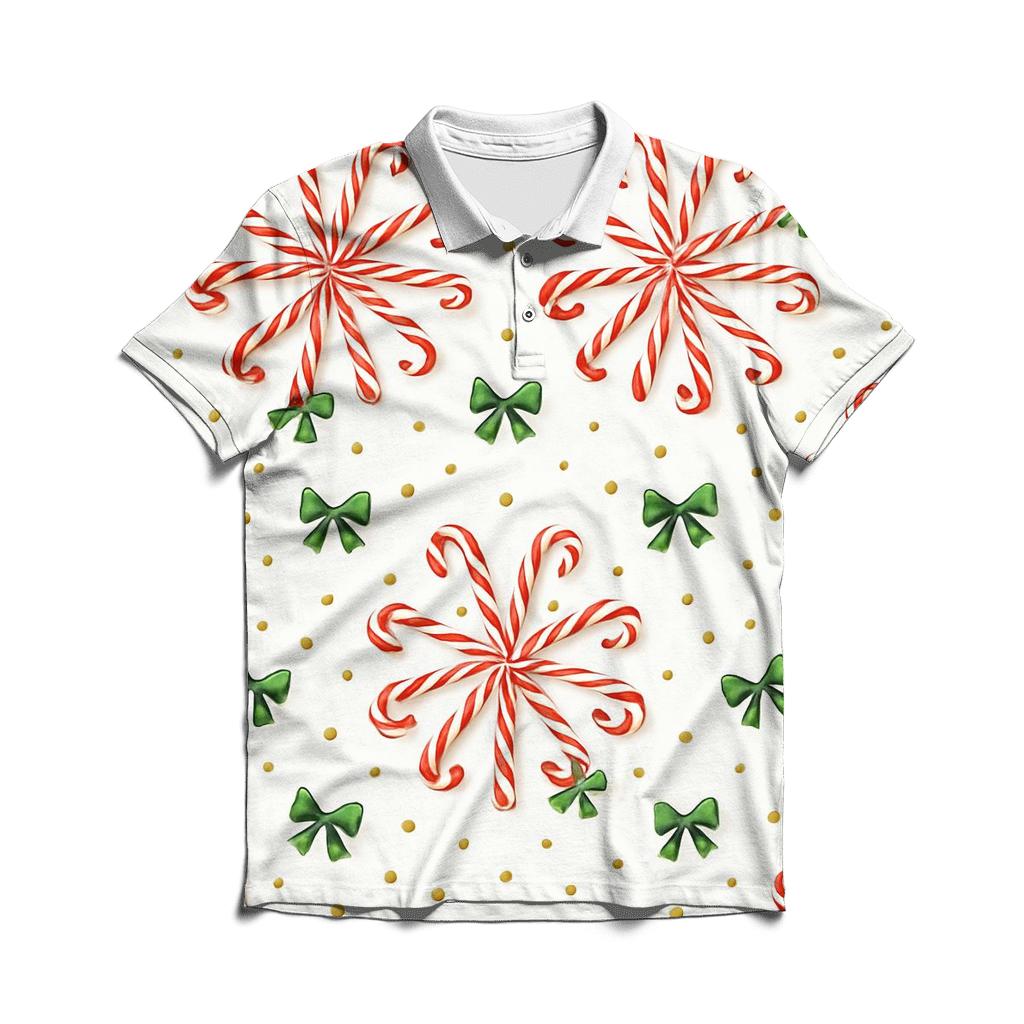 Candy Cane Spiral Constellation On Snow White branded logo polo shirts