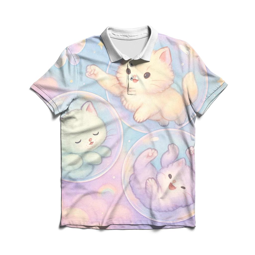 Pastel Dream Bubble Kittens designer slim fit polos