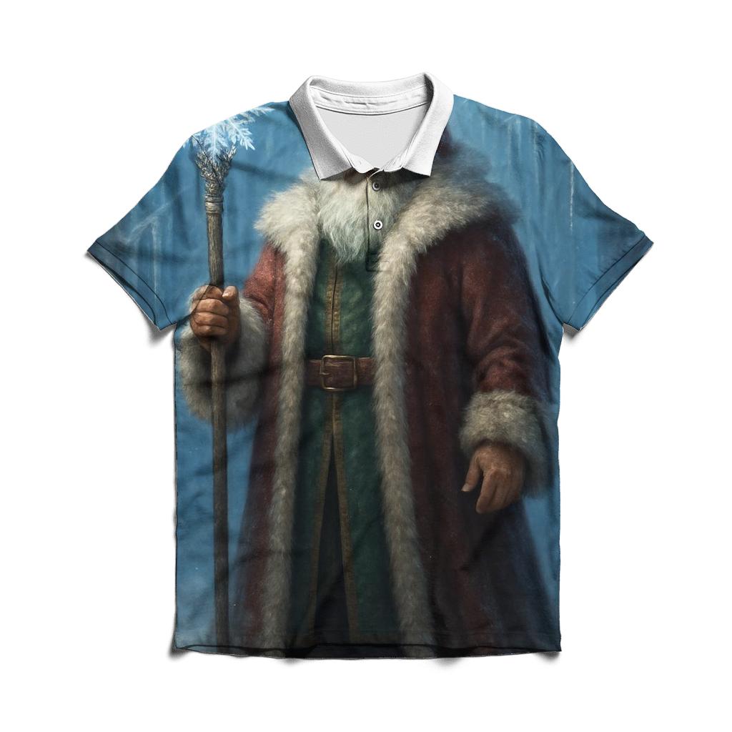 Frosted Crystal Forest Santa Guardian premium cotton polo shirts
