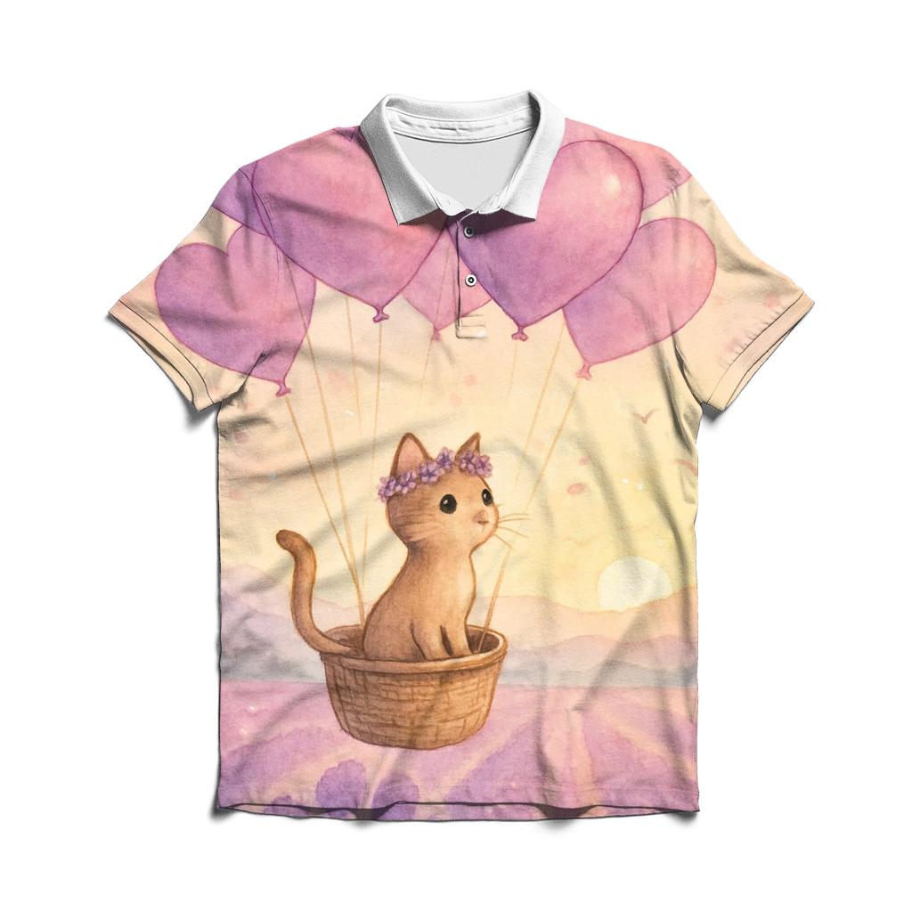 Lavender Balloon Voyage Cat stylish collar polo tees