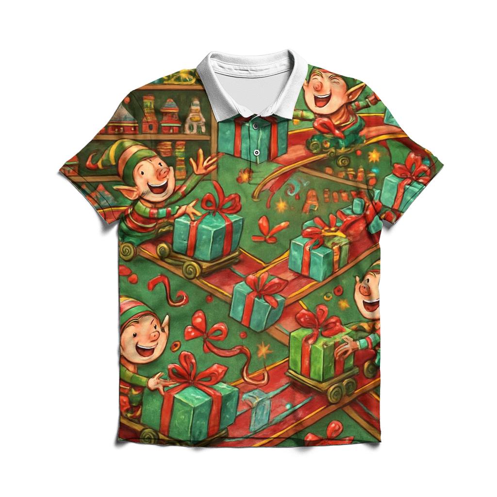 Elves Workshop Roller Coaster Assembly Line custom polo shirts