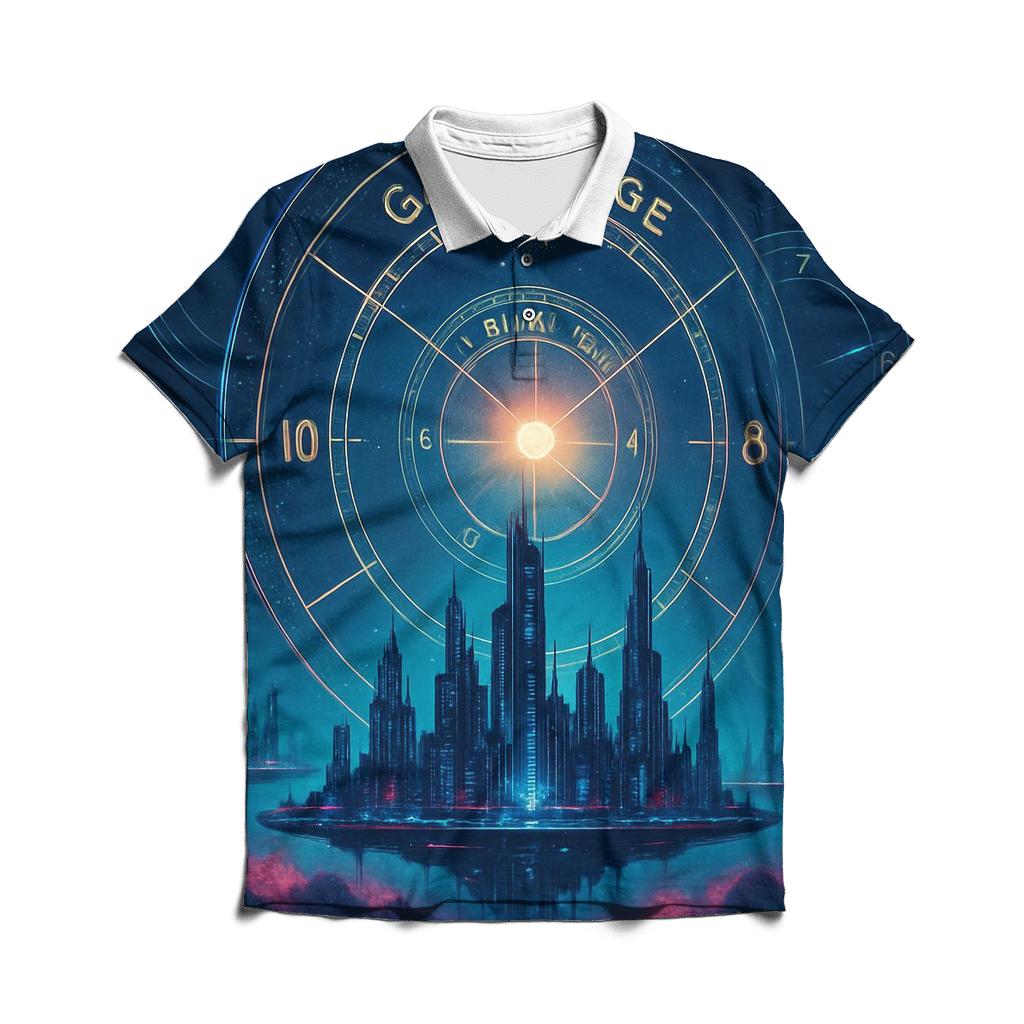 Chrono Rings Above The Cosmic City custom polo shirts