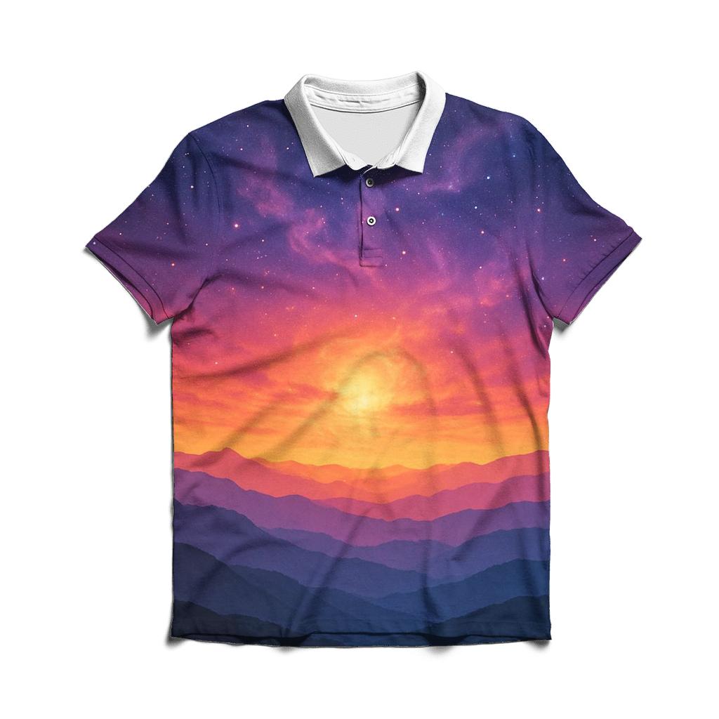 Nebula Horizon Over Silent Ridge premium cotton polo shirts