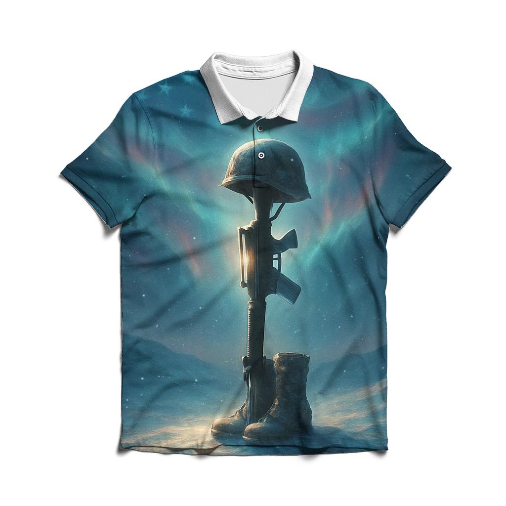 Battlefield Cross Under Northern Lights custom polo shirts