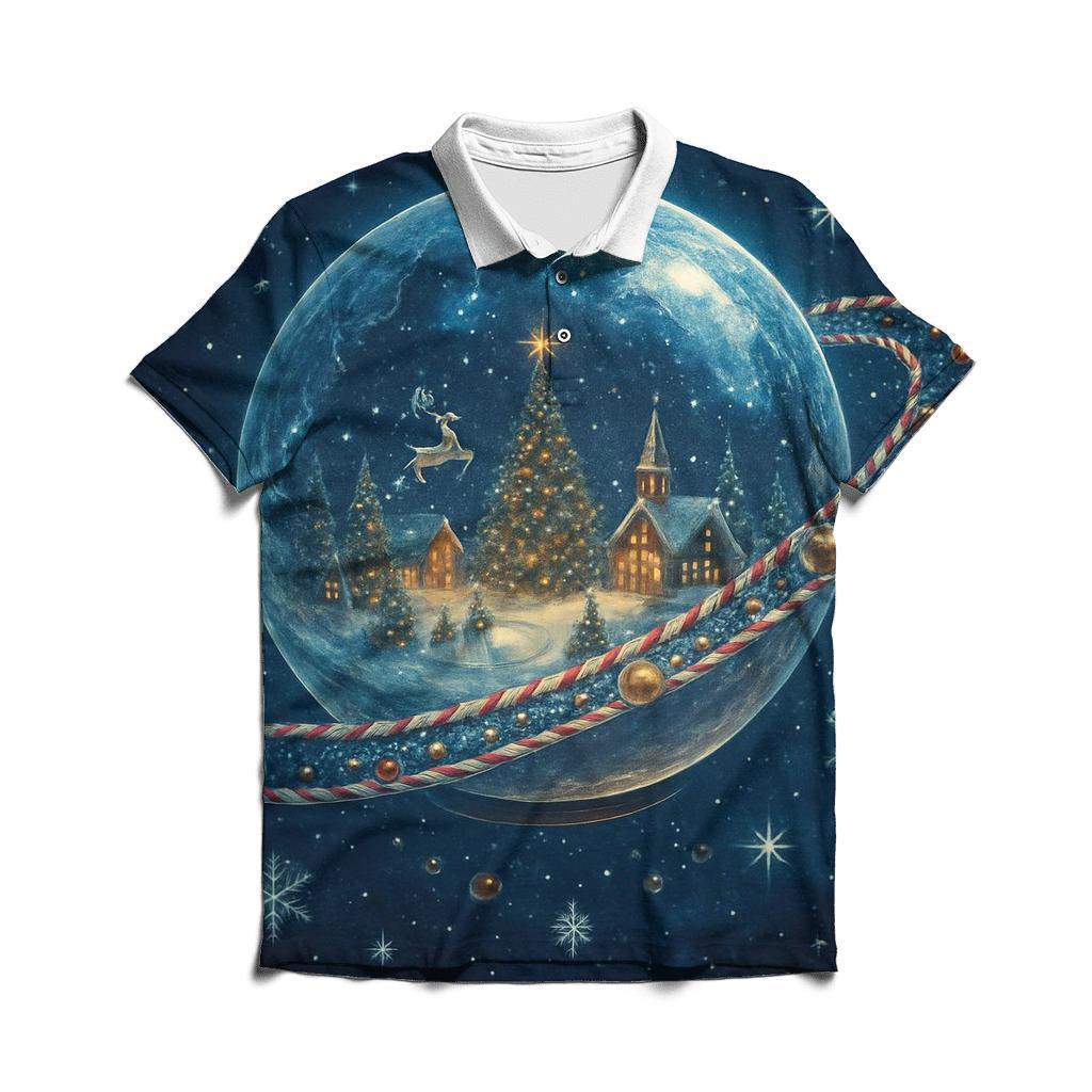 Christmas Galaxy Snow Globe Planet embroidered polo tops