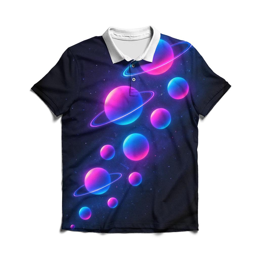 Neon Orbit Cascade embroidered polo tops