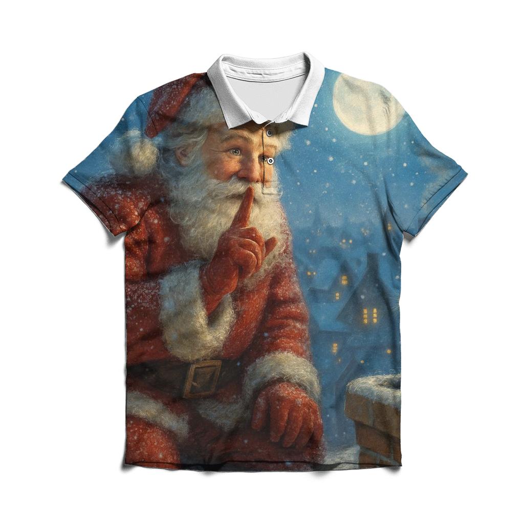 Moonlit Rooftop Silent Santa custom polo shirts