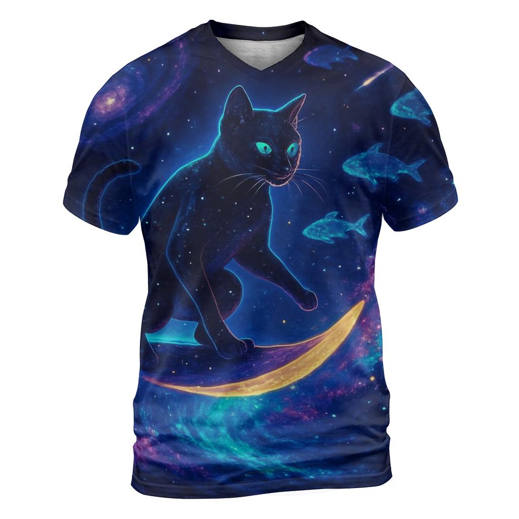 Celestial Tide Surfer Cat designer pattern shirts
