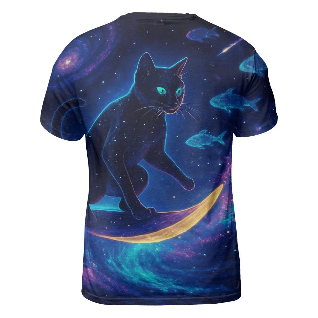 Celestial Tide Surfer Cat designer pattern shirts